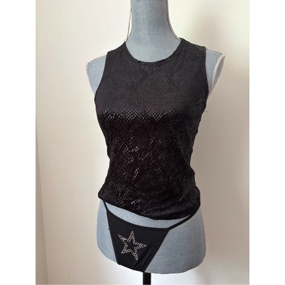 Vintage 90s Velvet Snakeskin Goth Tank Top Cropped Baby Tee